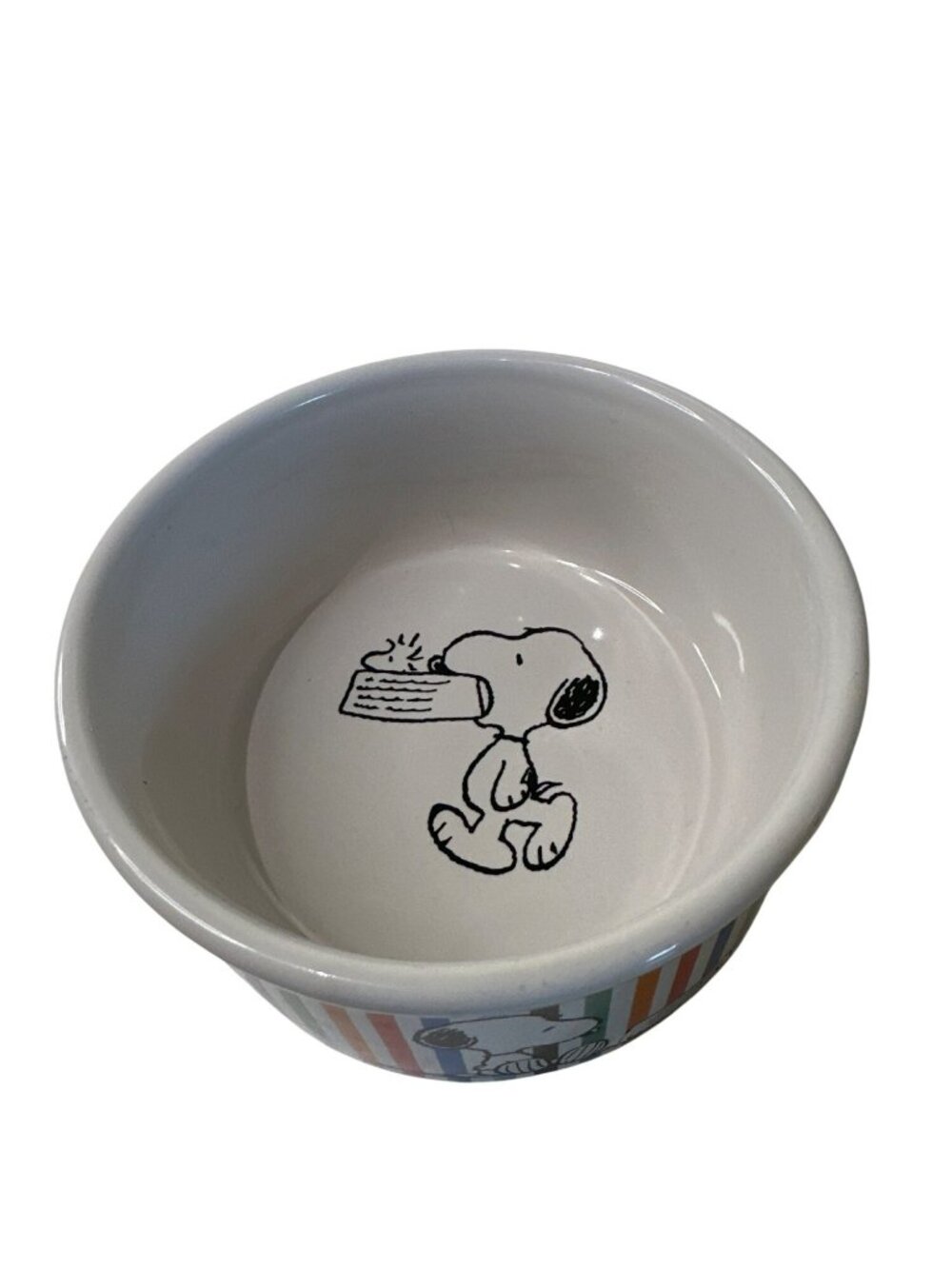 Gibson Snoopy Peanuts Food Bowl Pet Dog Colored Stripes 4.5" Diameter - Picture 3 of 6